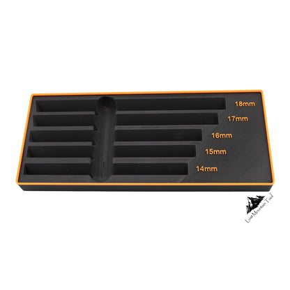 Gridfinity-compatible Bin for GearWrench®  14mm - 18mm Metric Ratcheting Combination Wrenches